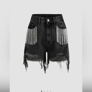 Brand new Cider high rise rhinestone denim tassel shorts